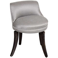 1940's Hollywood Swivel Vanity Stool in Platinum Sharkskin
