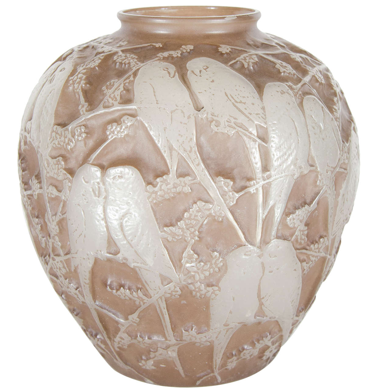 Exquisite Art Deco Molded Glass Parrot Vase by The Phoenix Glass Co. at