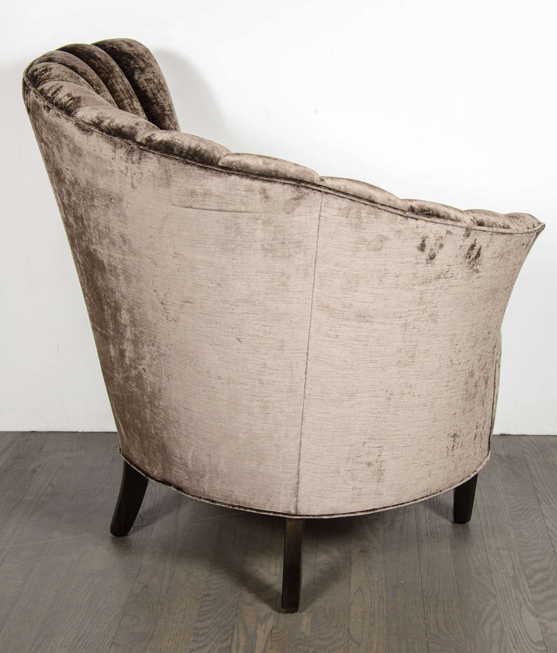 Glamorous Pair of 1940's Asymmetrical Fan Back Chairs in Smoked Velvet