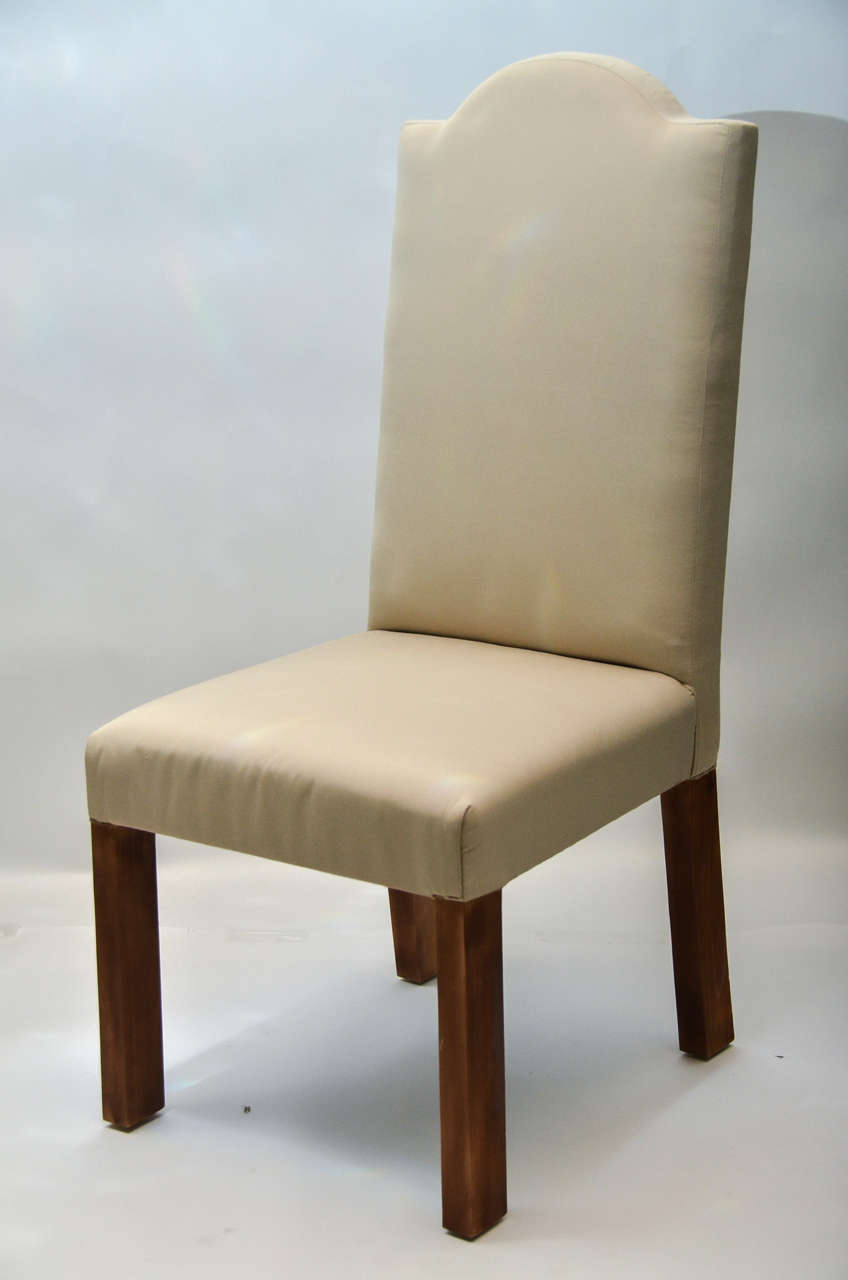 Outdoor dining chair with weather proof teakwood frame and high quality fast drying foam stuffing. Can be upholstered in the outdoor fabric of your choice or a slipcover can be created. Sets can be purchased upon request.