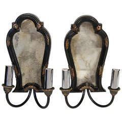 Pair of Antique Mirrored Hollywood Regency Sconces