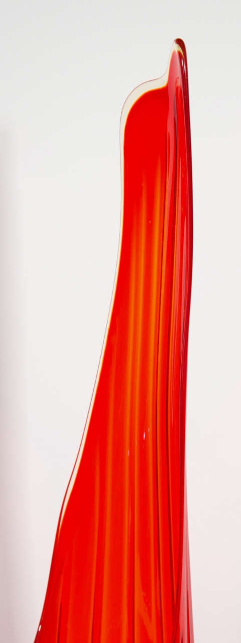 American Modernist Sculptural Blown Glass Floor Vase in Vermillion Red