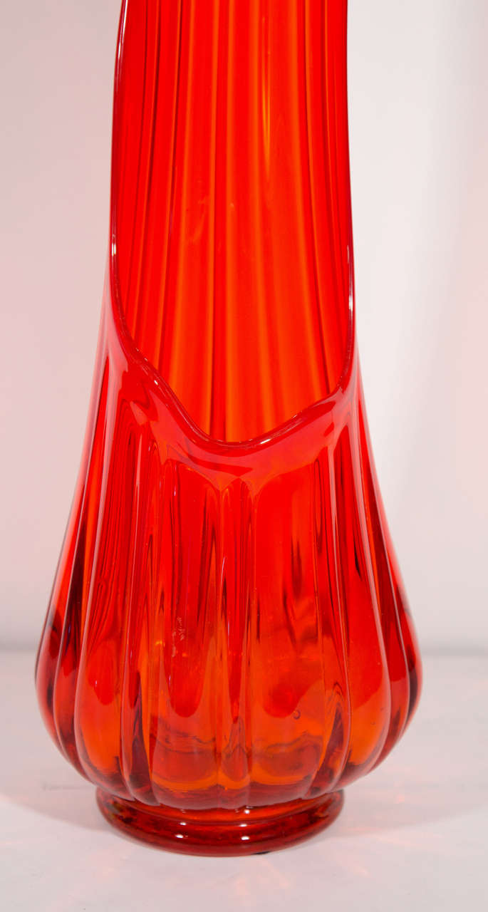 Modernist Sculptural Blown Glass Floor Vase in Vermillion Red In Excellent Condition In Fort Lauderdale, FL