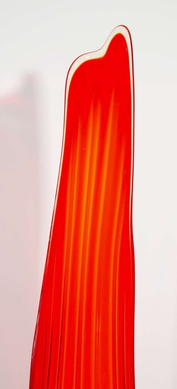 Mid-20th Century Modernist Sculptural Blown Glass Floor Vase in Vermillion Red