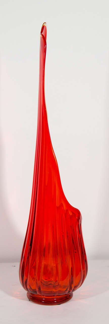 Modernist Sculptural Blown Glass Floor Vase in Vermillion Red 1