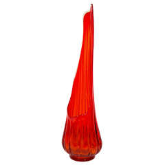 Modernist Sculptural Blown Glass Floor Vase in Vermillion Red