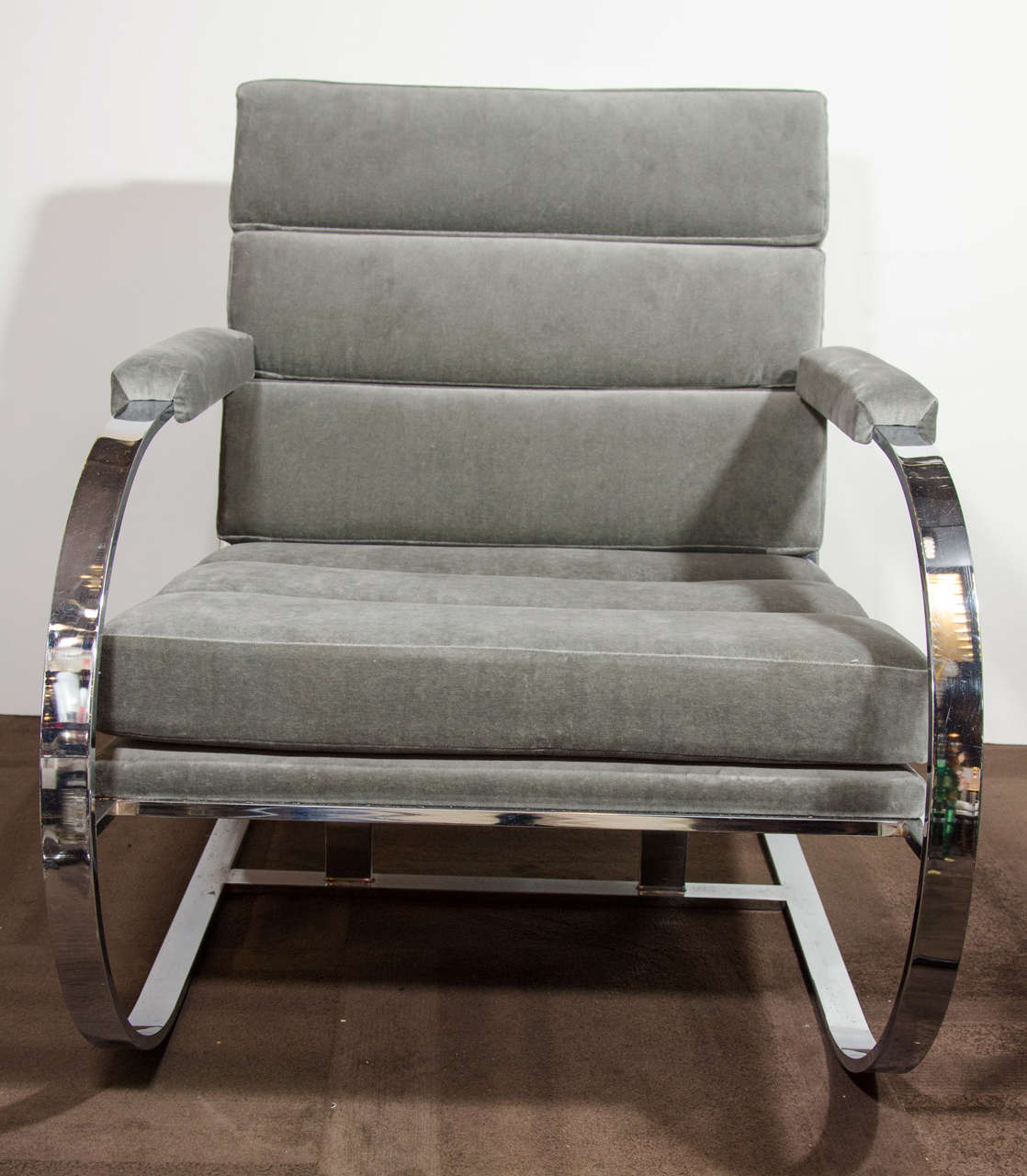 American Rare Modernist Lounge Chair with Horizontal Tufting Designed by Milo Baughman