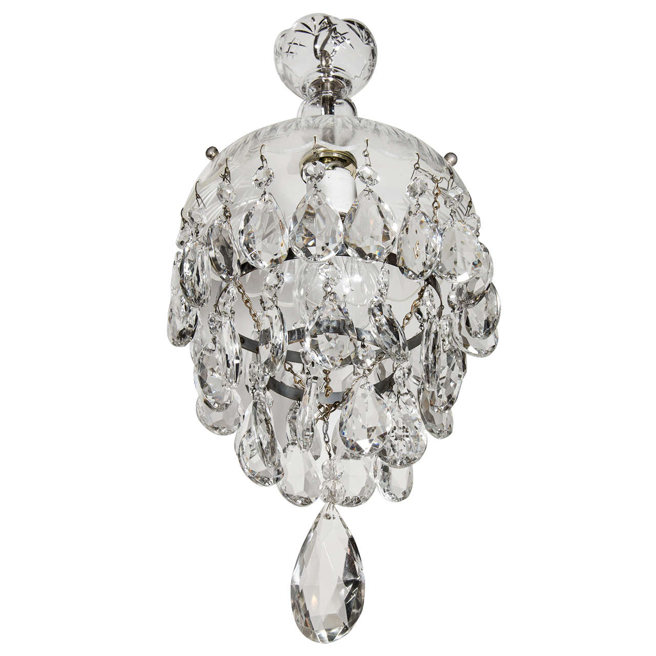 1940s Hollywood Crystal Chandelier with Cut Crystal Pendants