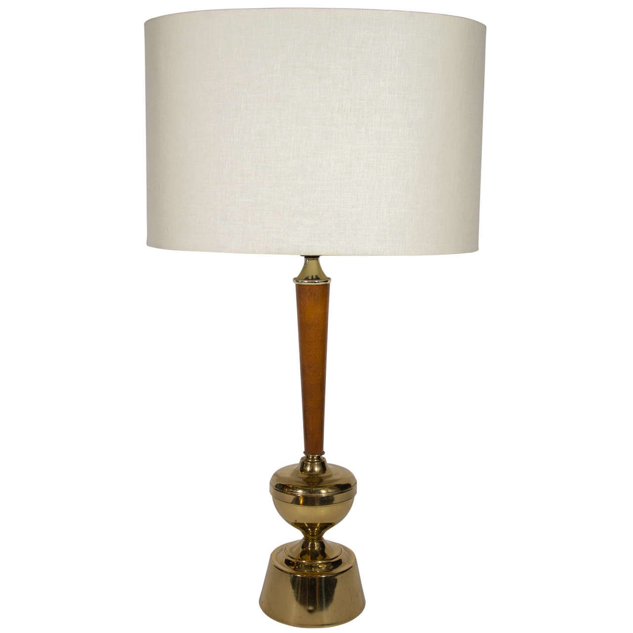 Danish Modern Teakwood and Dark Brass Metal Lamp