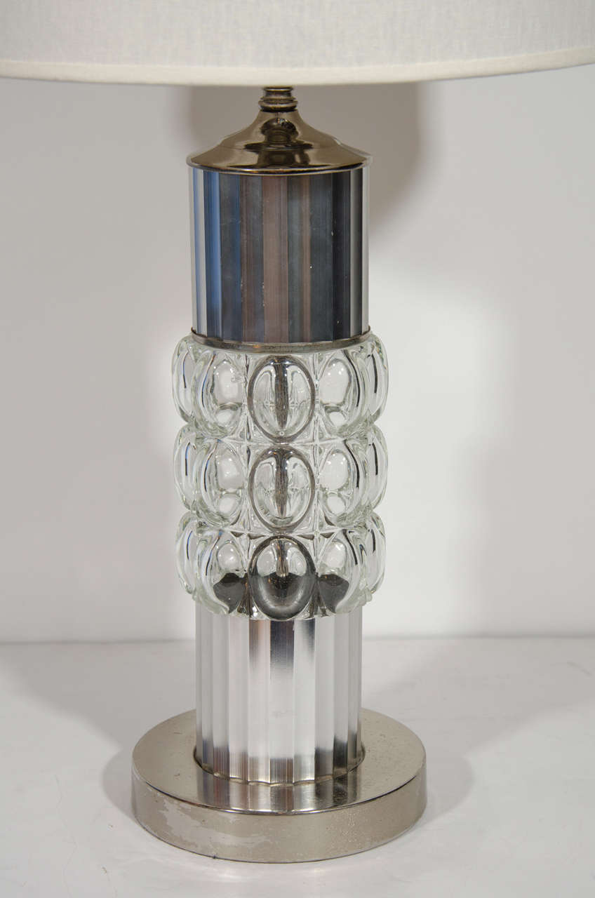 American Art Deco Fluted Chrome and Molded Glass Lamp in the Manner of Russel Wright