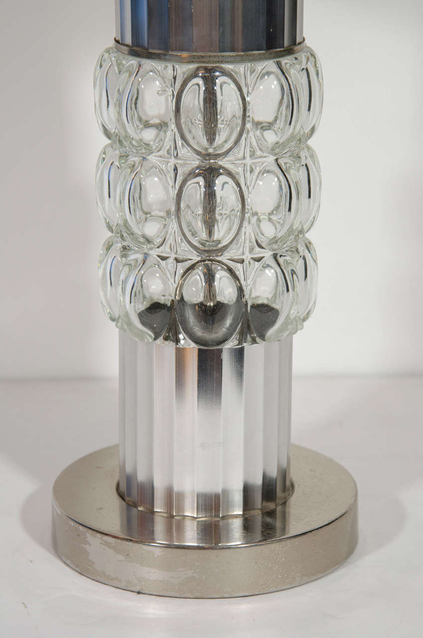 Art Deco Fluted Chrome and Molded Glass Lamp in the Manner of Russel Wright In Excellent Condition In Fort Lauderdale, FL