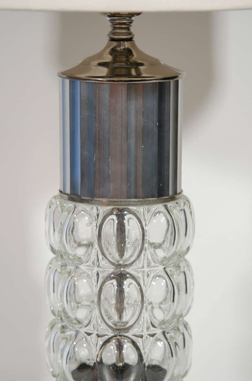 Mid-20th Century Art Deco Fluted Chrome and Molded Glass Lamp in the Manner of Russel Wright