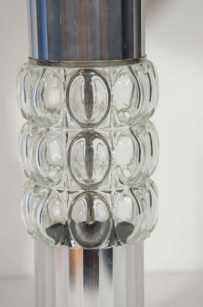 Art Deco Fluted Chrome and Molded Glass Lamp in the Manner of Russel Wright 1