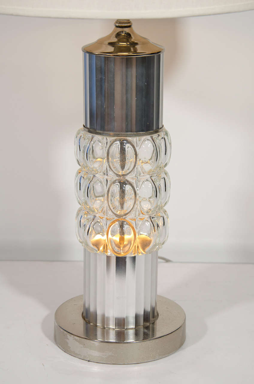 Art Deco Fluted Chrome and Molded Glass Lamp in the Manner of Russel Wright 2