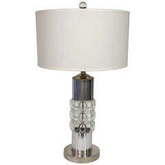 Art Deco Fluted Chrome and Molded Glass Lamp in the Manner of Russel Wright