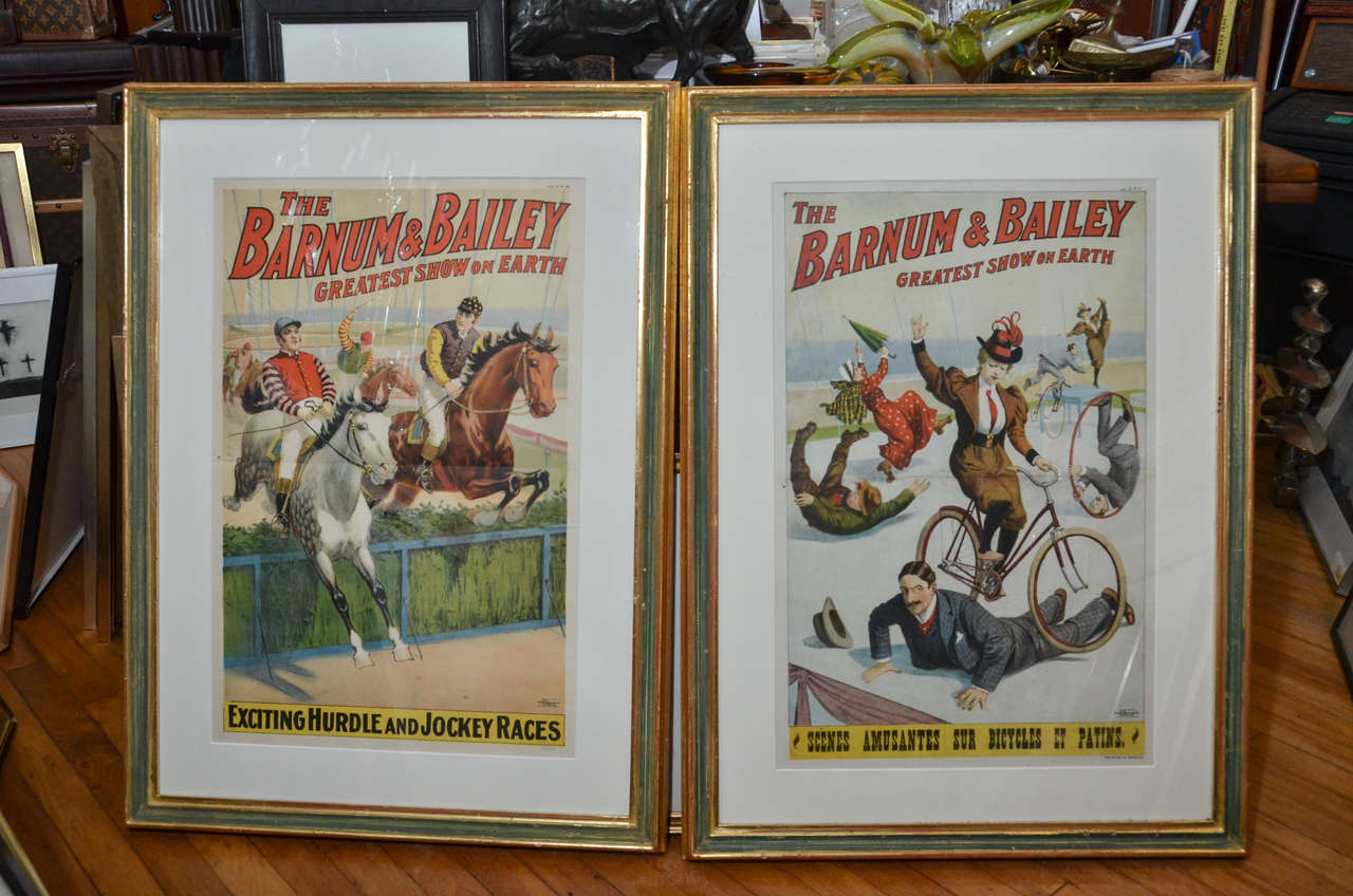 Original Barnum & Bailey lithographic posters in custom frames. Measures: 37