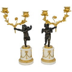 Pair of Late 18th Century French Bronze Ormolu and Marble Candelabra