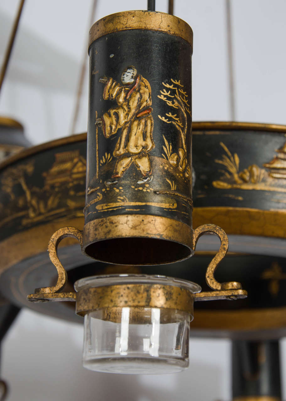 Metal Early 19th Century French Chinoiserie Painted Toleware Chandelier