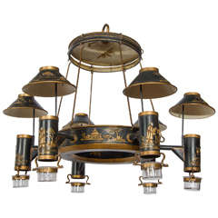 Early 19th Century French Chinoiserie Painted Toleware Chandelier