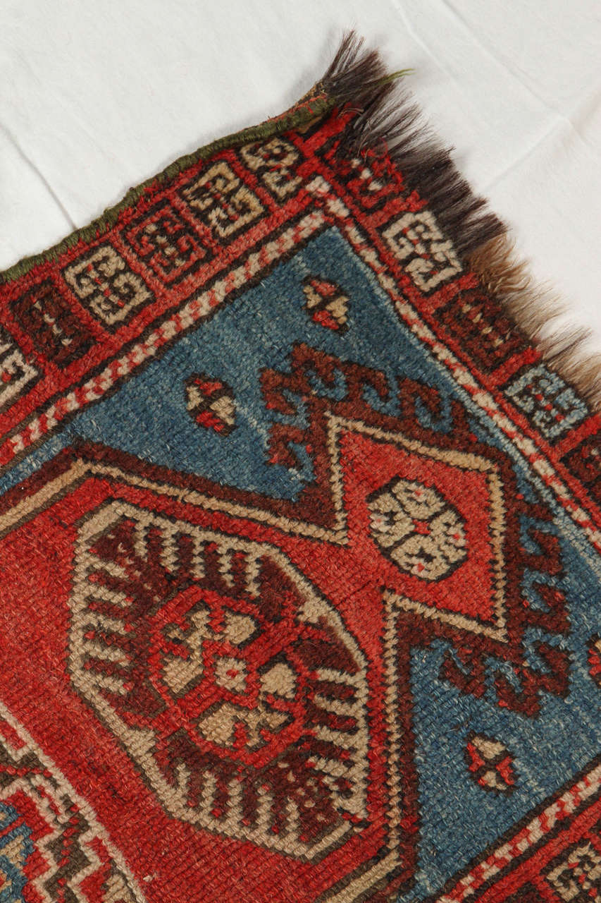 Hand-Woven Turkish Yastik Rug, Red and Blue For Sale