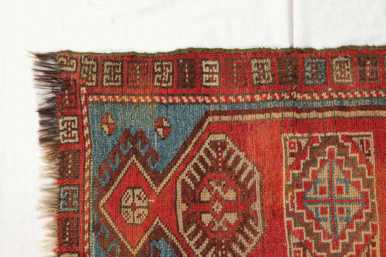 20th Century Turkish Yastik Rug, Red and Blue For Sale