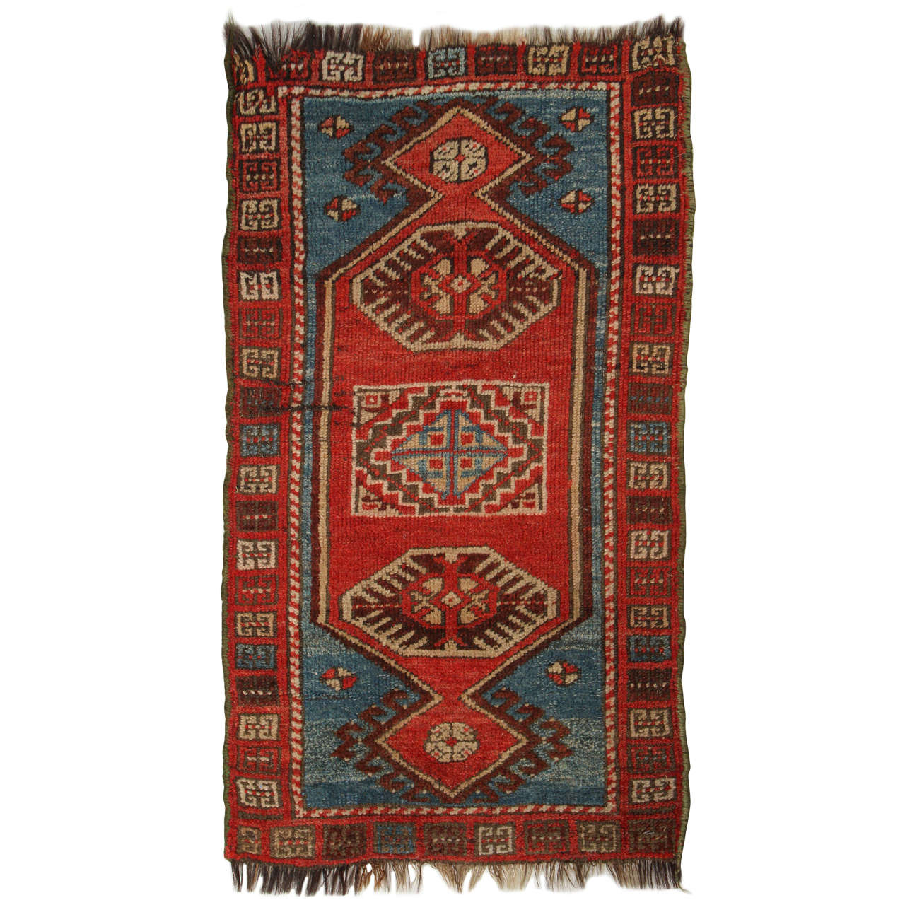 Turkish Yastik Rug, Red and Blue For Sale
