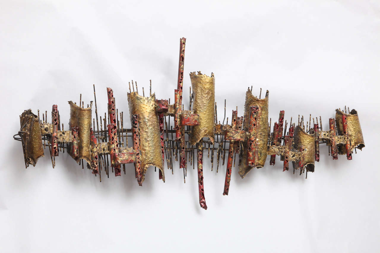 1960s Modernist Brutalist Metal Wall Sculpture by Fantoni