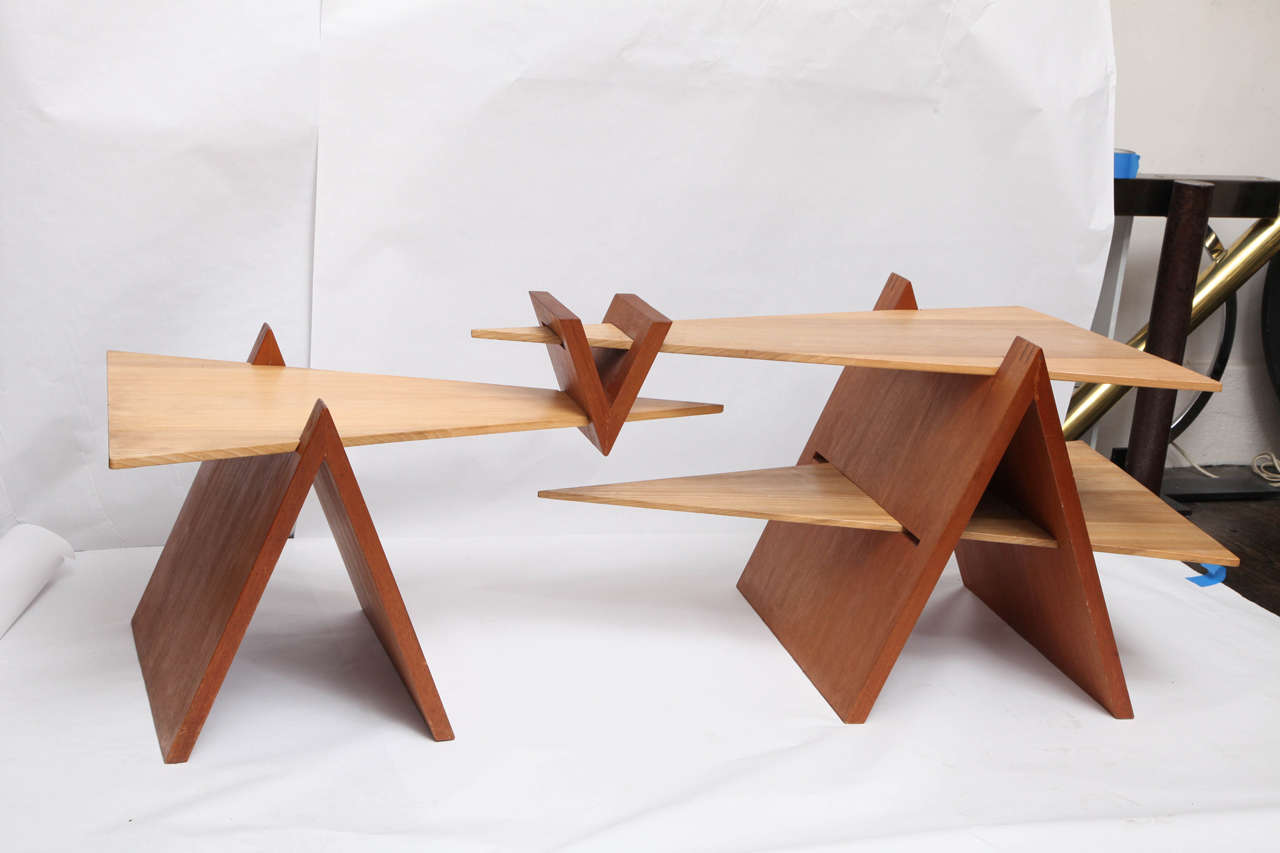 Table Mid Century Modern constructivist wood puzzle 1970's
The Ingenious design of triangular forms that lock together