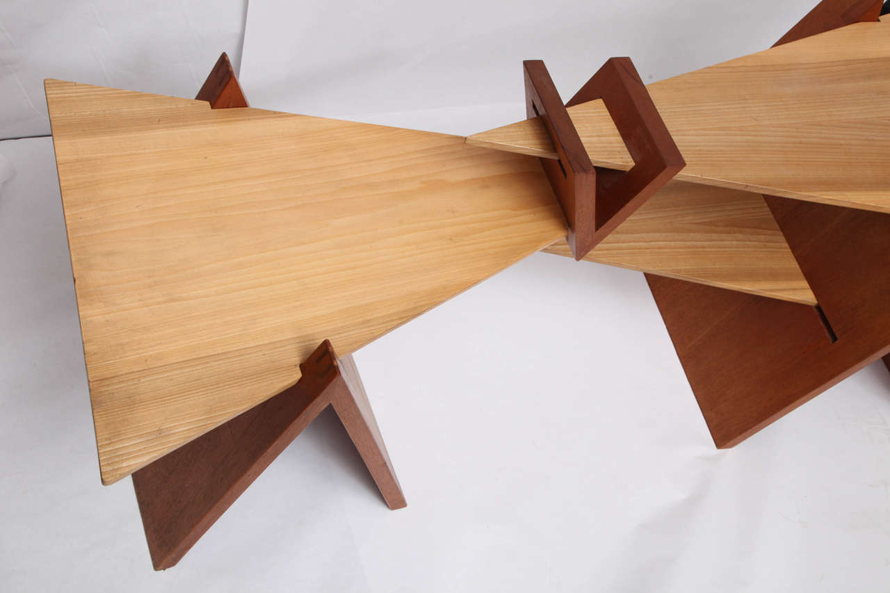 Table Mid Century Modern Constructivist wood Puzzle 1970's In Good Condition For Sale In New York, NY