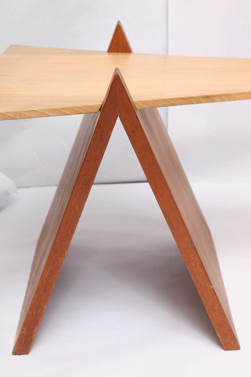 Hand-Crafted Table Mid Century Modern Constructivist wood Puzzle 1970's For Sale