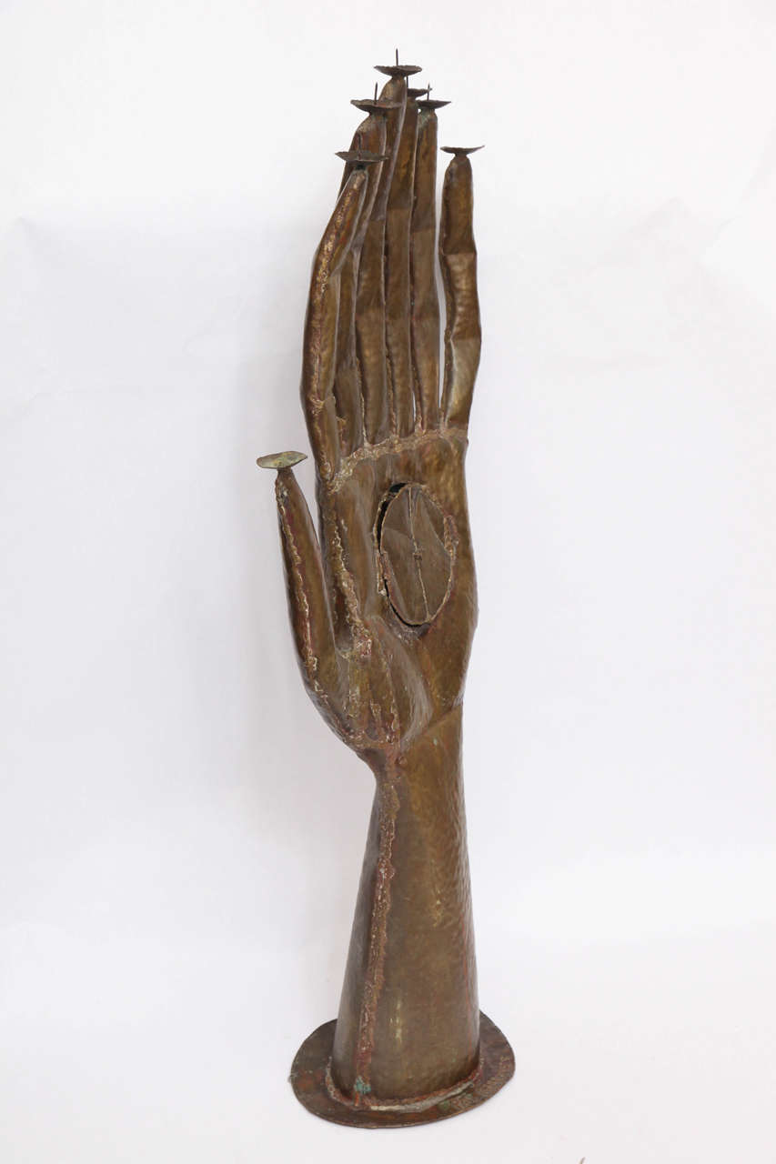 1960s Abstract Patinated Brass Sculptural Hand, Signed Pal Kepenyes 2