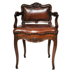 French Louis XV Walnut Musicians "Cello" Chair Covered in Leather, circa 1740