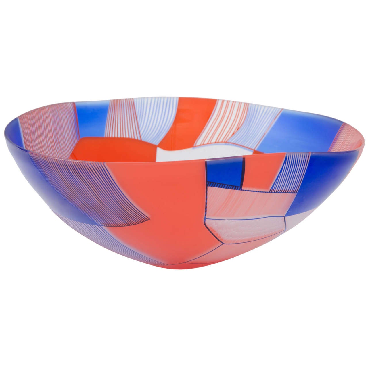 Landscape Study Blue Over Red bowl, art glass centrepiece by Kate Jones 