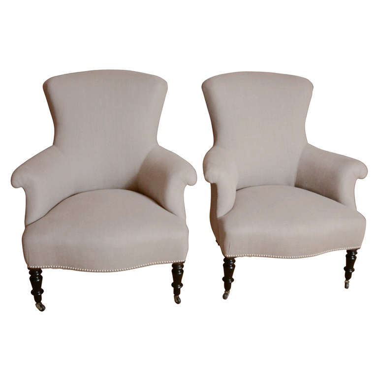 Pair of 19th Century French Upholstered Armchairs