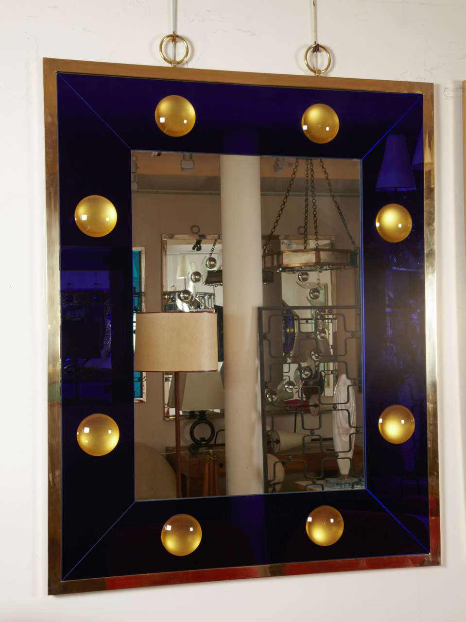 Spectacular rectangular mirror with deep blue effect frame by Andre Hayat.