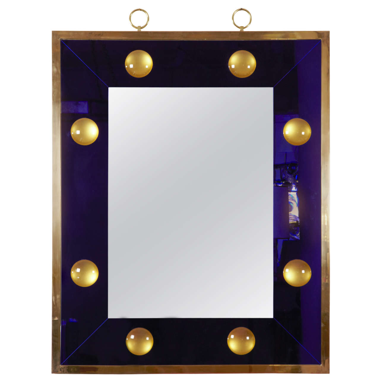 Spectacular Rectangular Mirror with Deep Blue Effect Frame by Andre Hayat For Sale