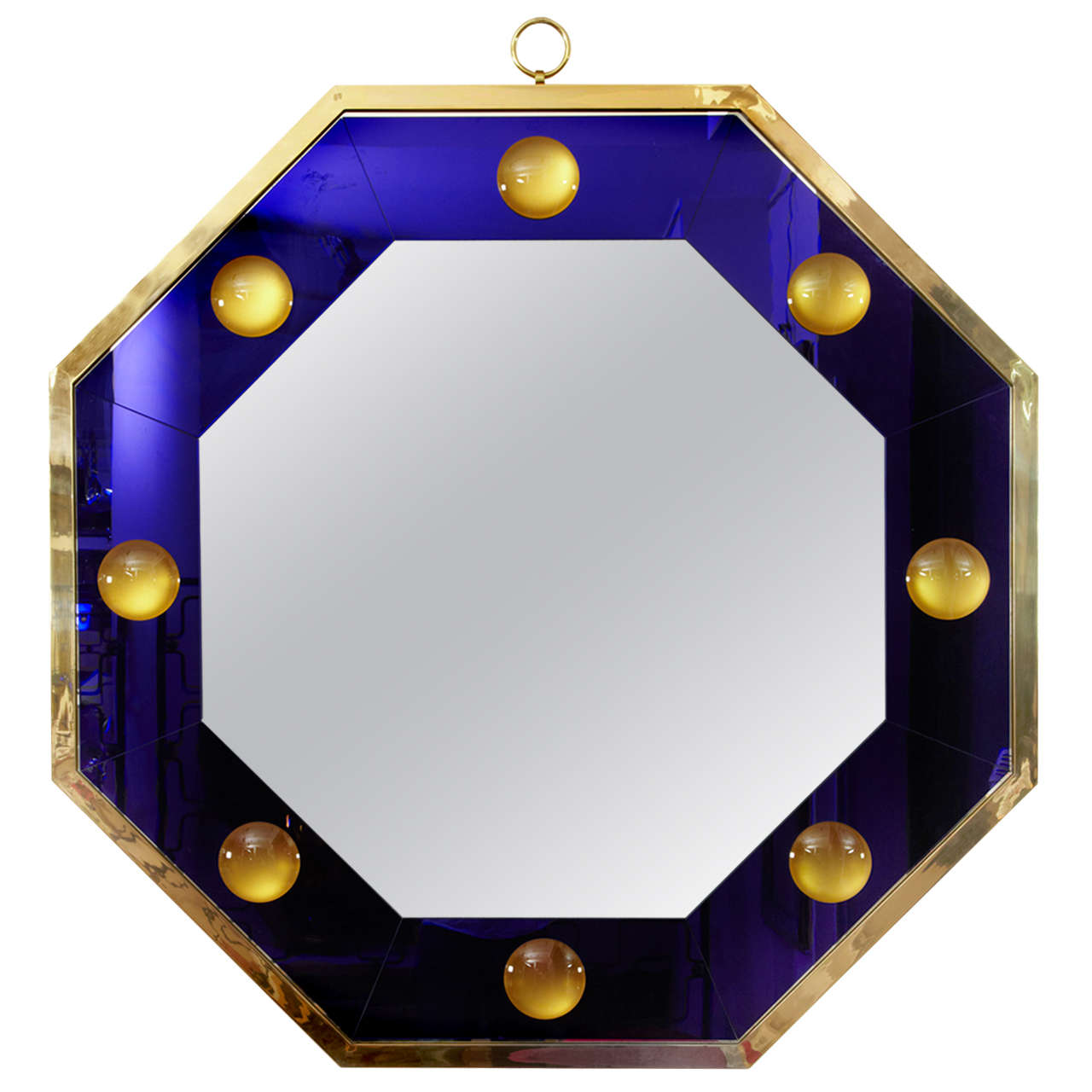 Spectacular Octogonal Mirror with Deep Blue Effect Frame by Andre Hayat For Sale