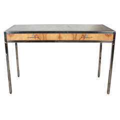 Vintage Stainless Steel and Olive Burl Writing Table by Pace