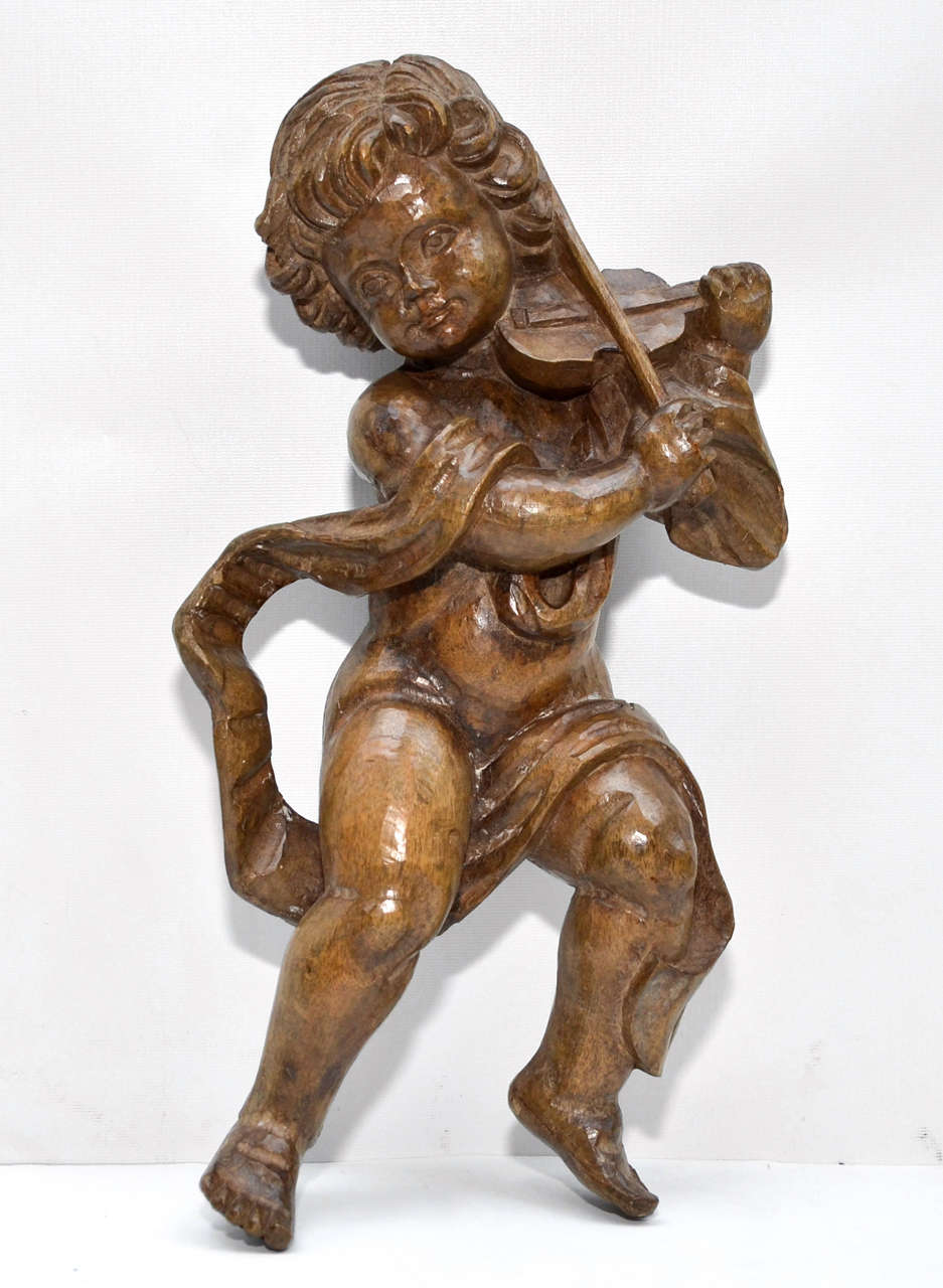 Pair Of Carved Wood Angels For Sale at 1stDibs