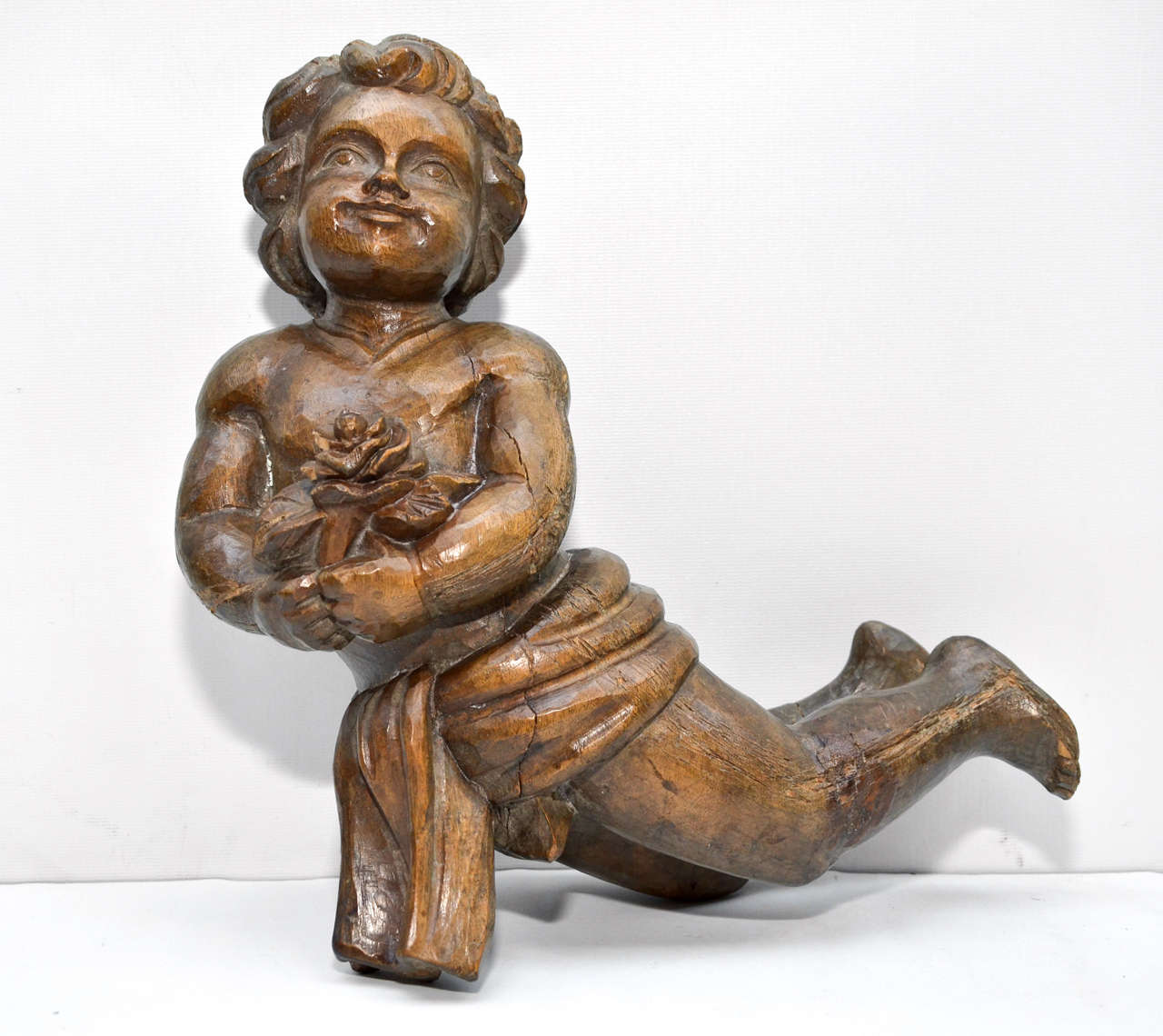 Pair Of Carved Wood Angels For Sale at 1stDibs