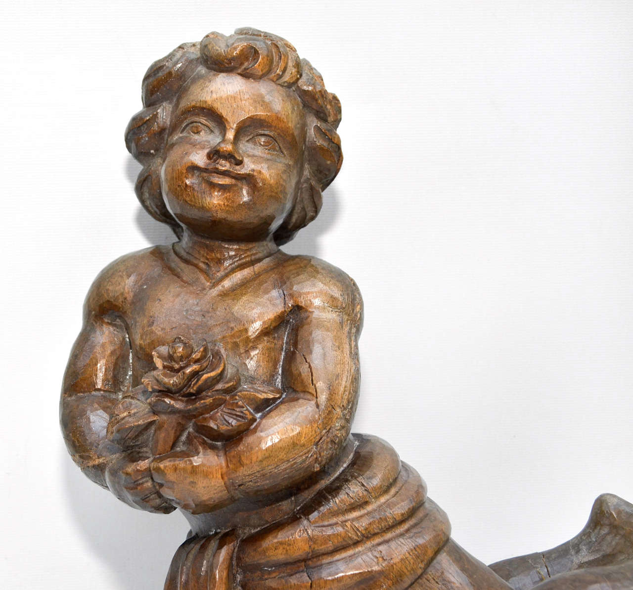 Pair Of Carved Wood Angels For Sale at 1stDibs
