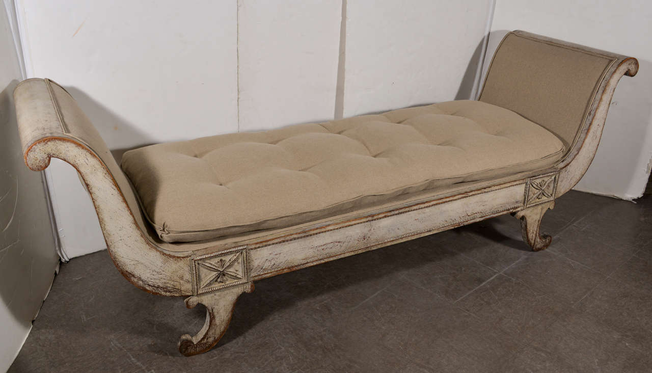 Painted Swedish daybed with custom tufted cushion. In the Empire style of 1780. 88