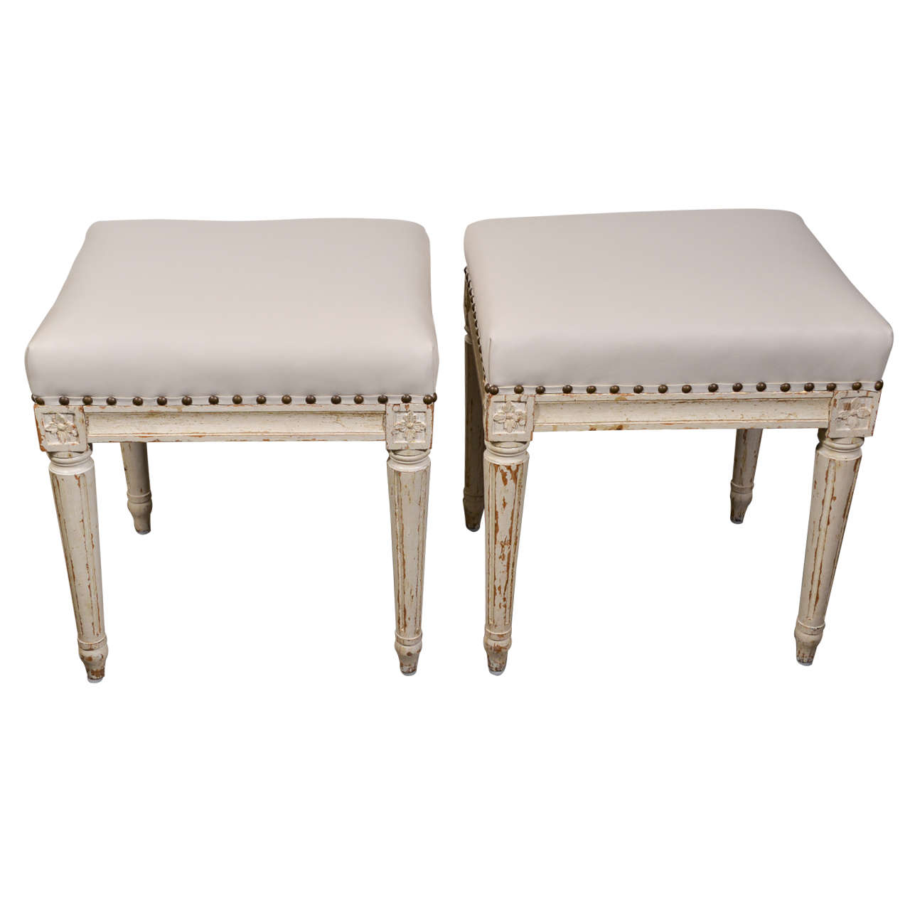 Pair of painted stools in the style of Louis XVI