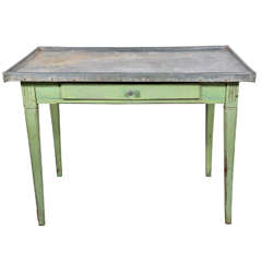 Antique Painted Garden Table with a Dished Top Wrapped in Zinc