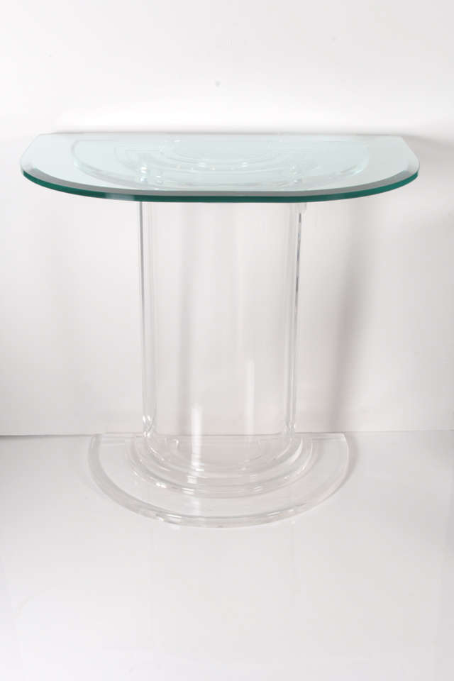 French Lucite and Glass Pedestal Console