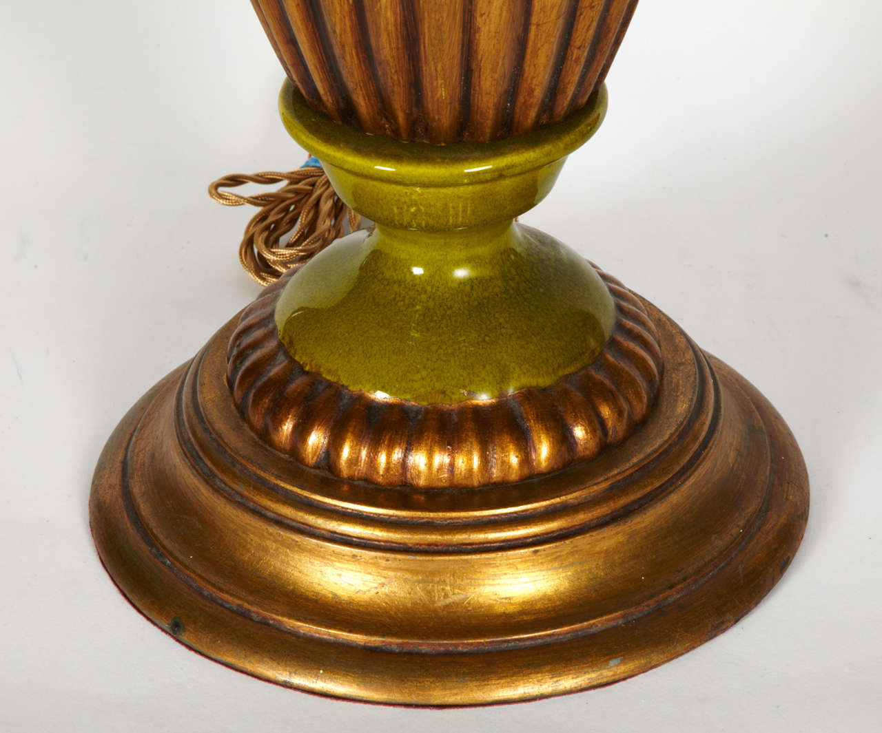 French Huge Green and Gold Ceramic Lamps For Sale