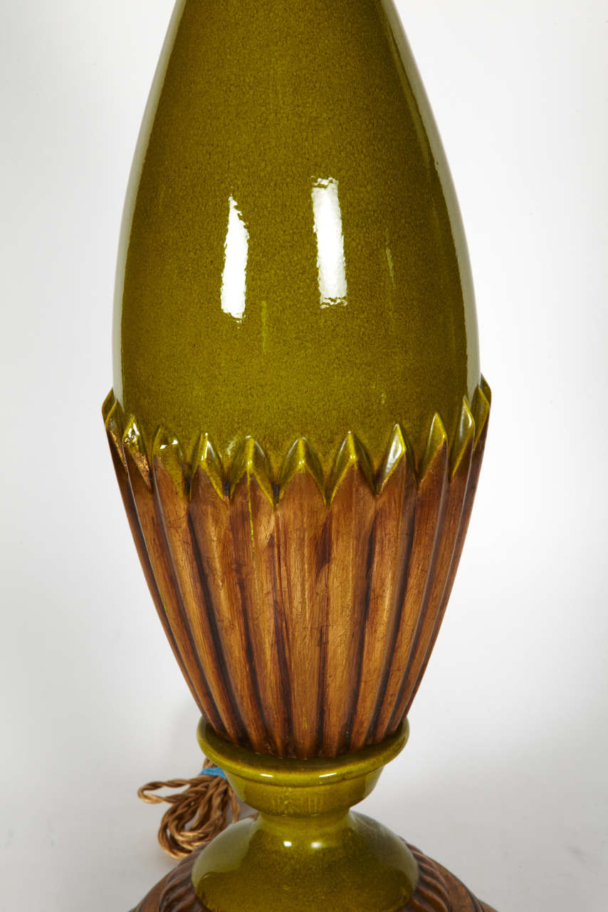 Huge Green and Gold Ceramic Lamps In Good Condition For Sale In Bois-Colombes, FR