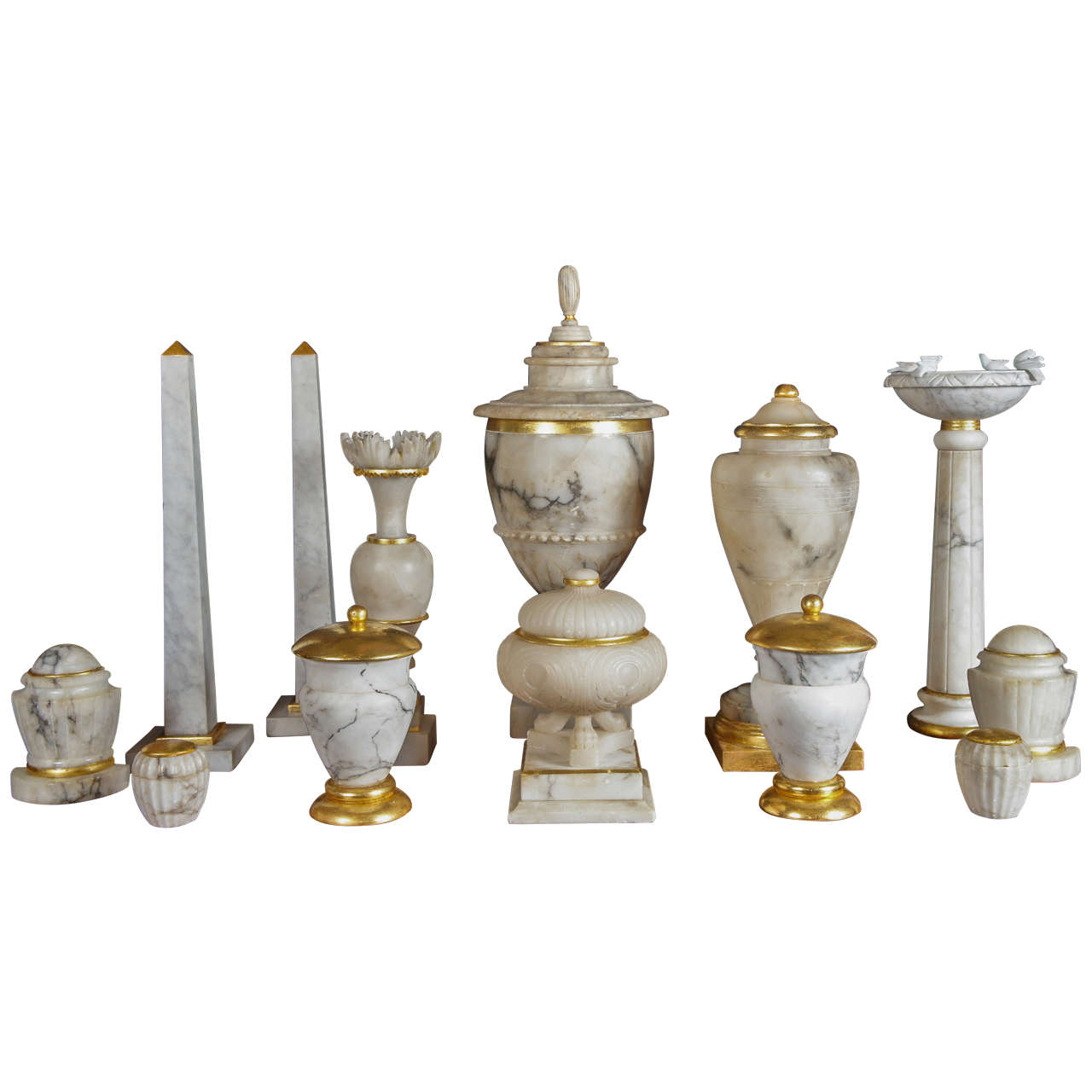 Large Collection of Carved Marble and Water Gilded Decorative Objects