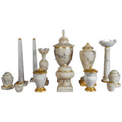 Antique Large Collection of Carved Marble and Water Gilded Decorative Objects