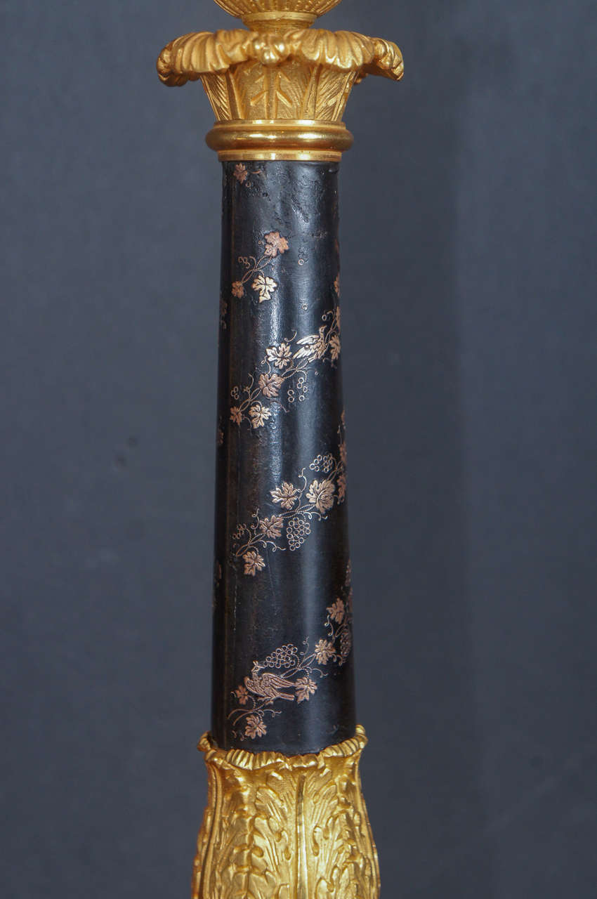 19th Century Charles X Gilt Bronze and Inlaid Lacquer Candle Sticks